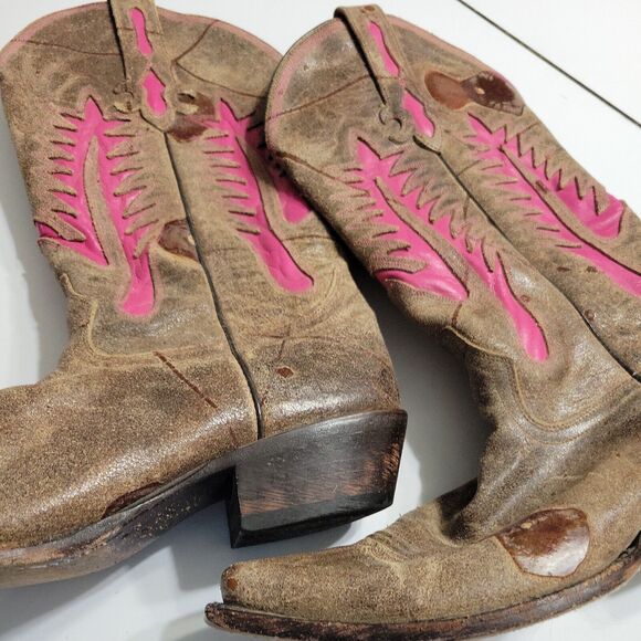 Johnny Ringo Women 8 1/2 B Riding Boot Brown Pink Point Toe Mid Calf Leather - Picture 13 of 15